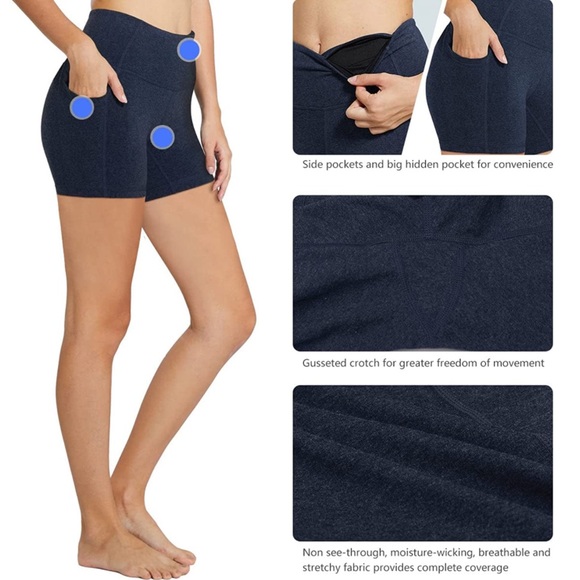 Baleaf side pocket high waist heathered blue biker shorts - Picture 3 of 14